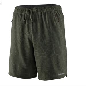 Patagonia Olive Green Patterned Shorts Men's Nine Trails Shorts Size Large